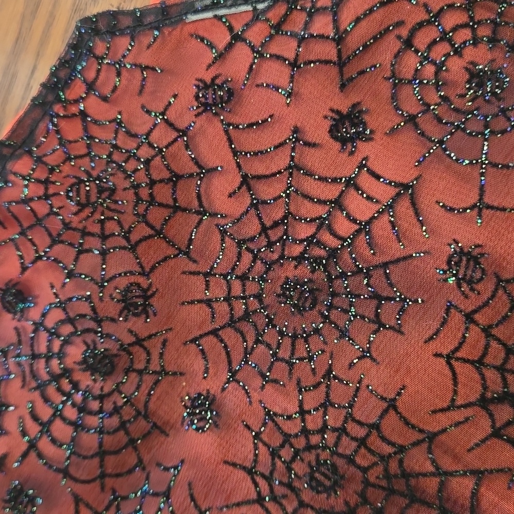 Vintage Hallmark Halloween table runner Spiders Spiderweb Glitter